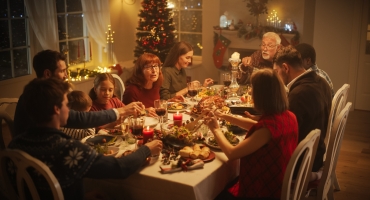 Mensen aan een kersttafel